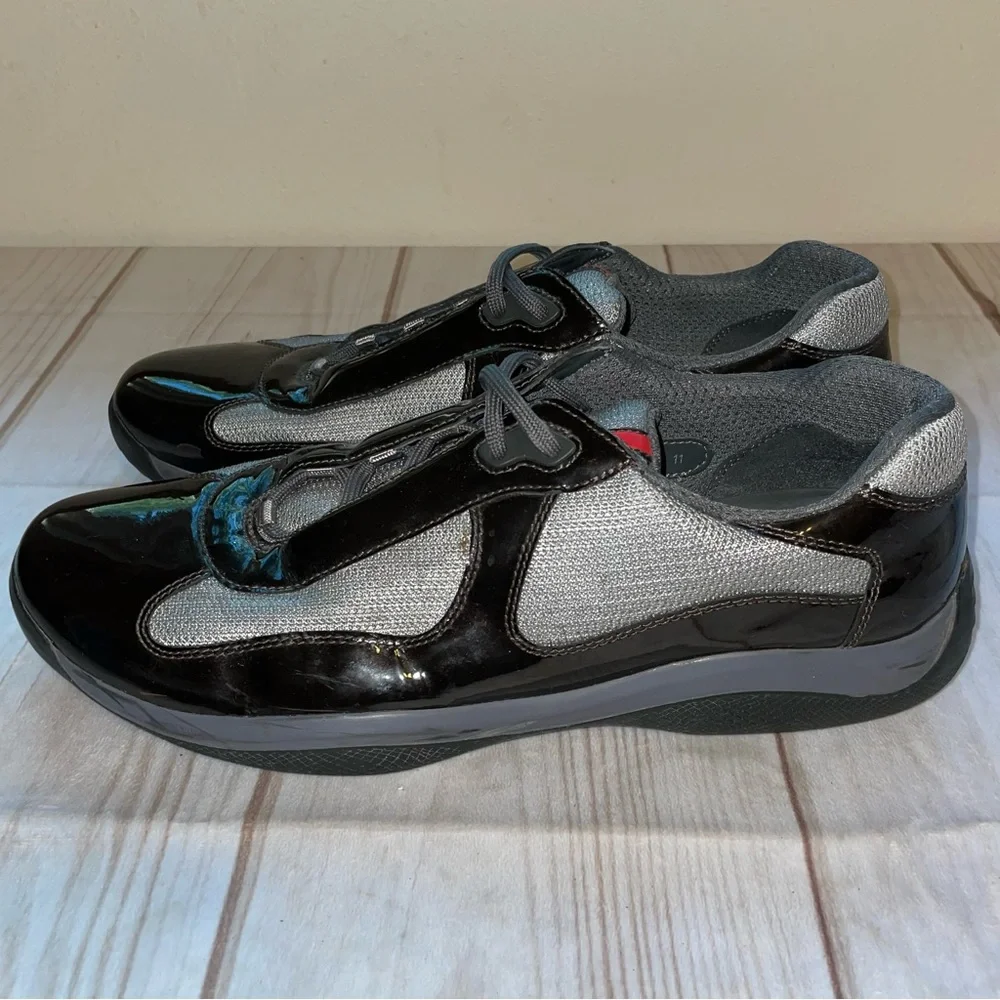 Prada Americas Cup Sneakers Men Black Patent Leather UK 11 US 12 - Picture 4 of 10